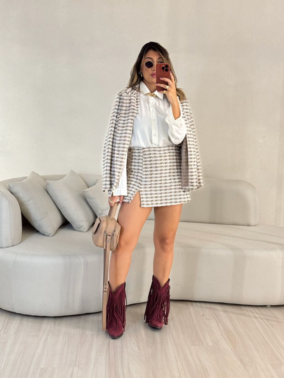 CONJUNTO MARIAH XADREZ NUDE
