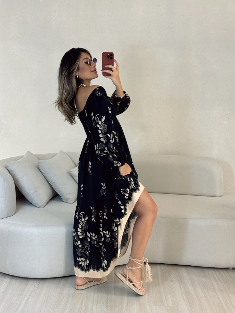 VESTIDO EDUARDA 02 ESTAMPADO PRETO