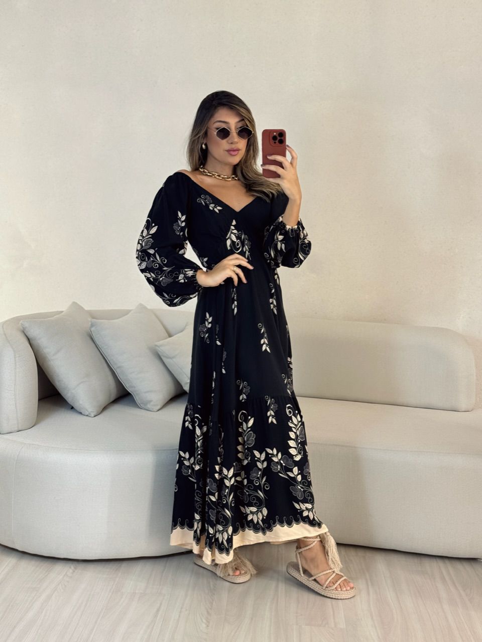 VESTIDO EDUARDA 02 ESTAMPADO PRETO