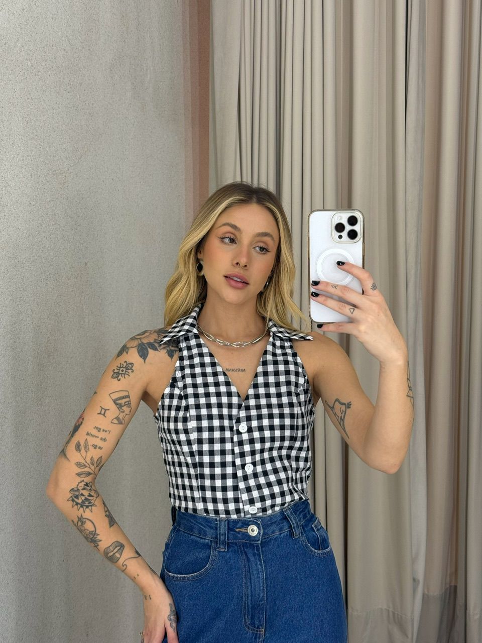 BLUSA ADELINA XADREZ PRETA
