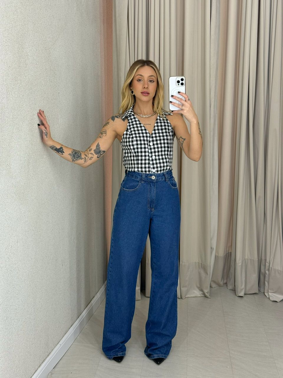 BLUSA ADELINA XADREZ PRETA