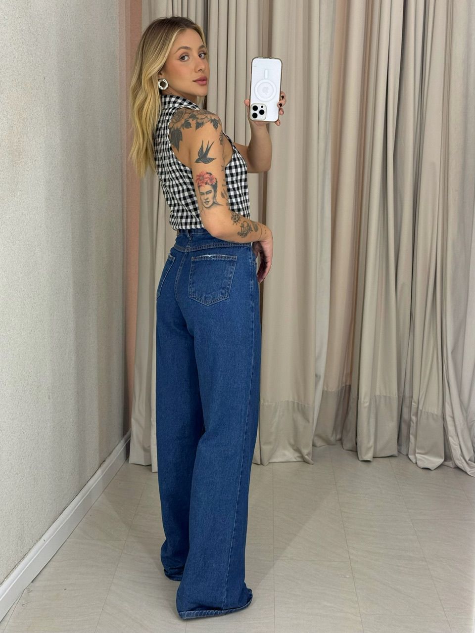 BLUSA ADELINA XADREZ PRETA