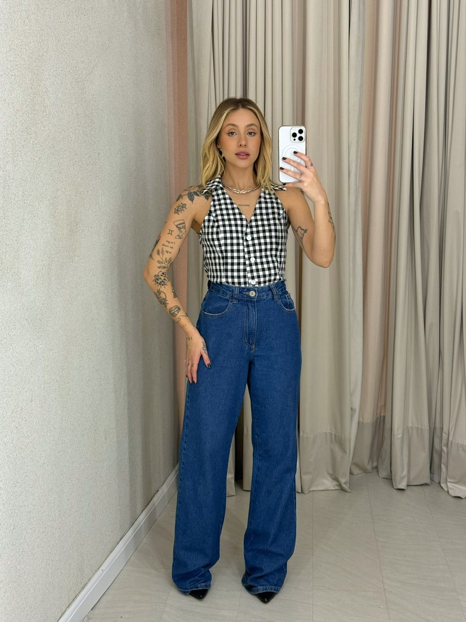 BLUSA ADELINA XADREZ PRETA