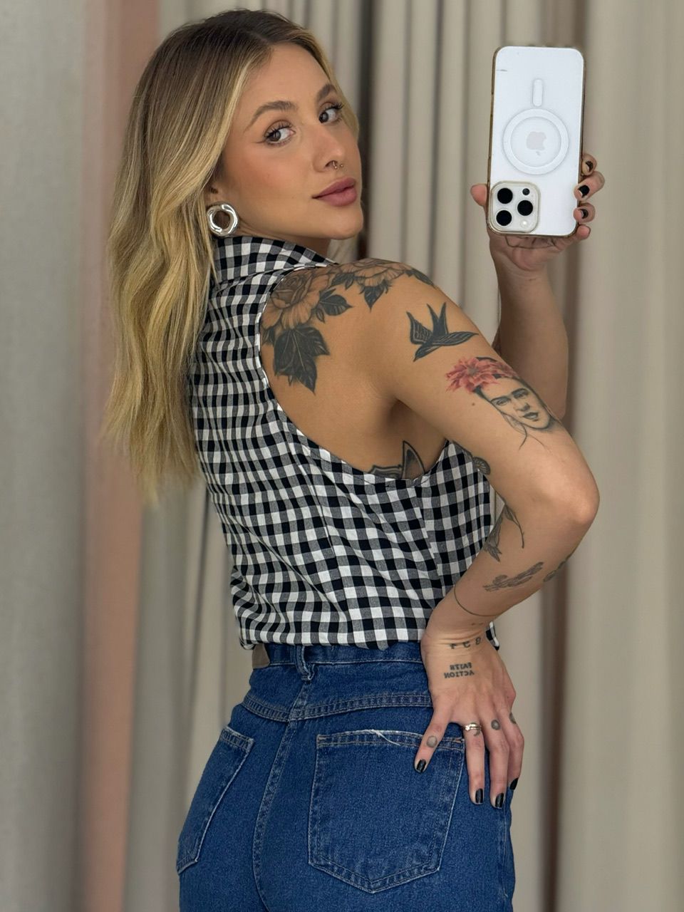 BLUSA ADELINA XADREZ PRETA