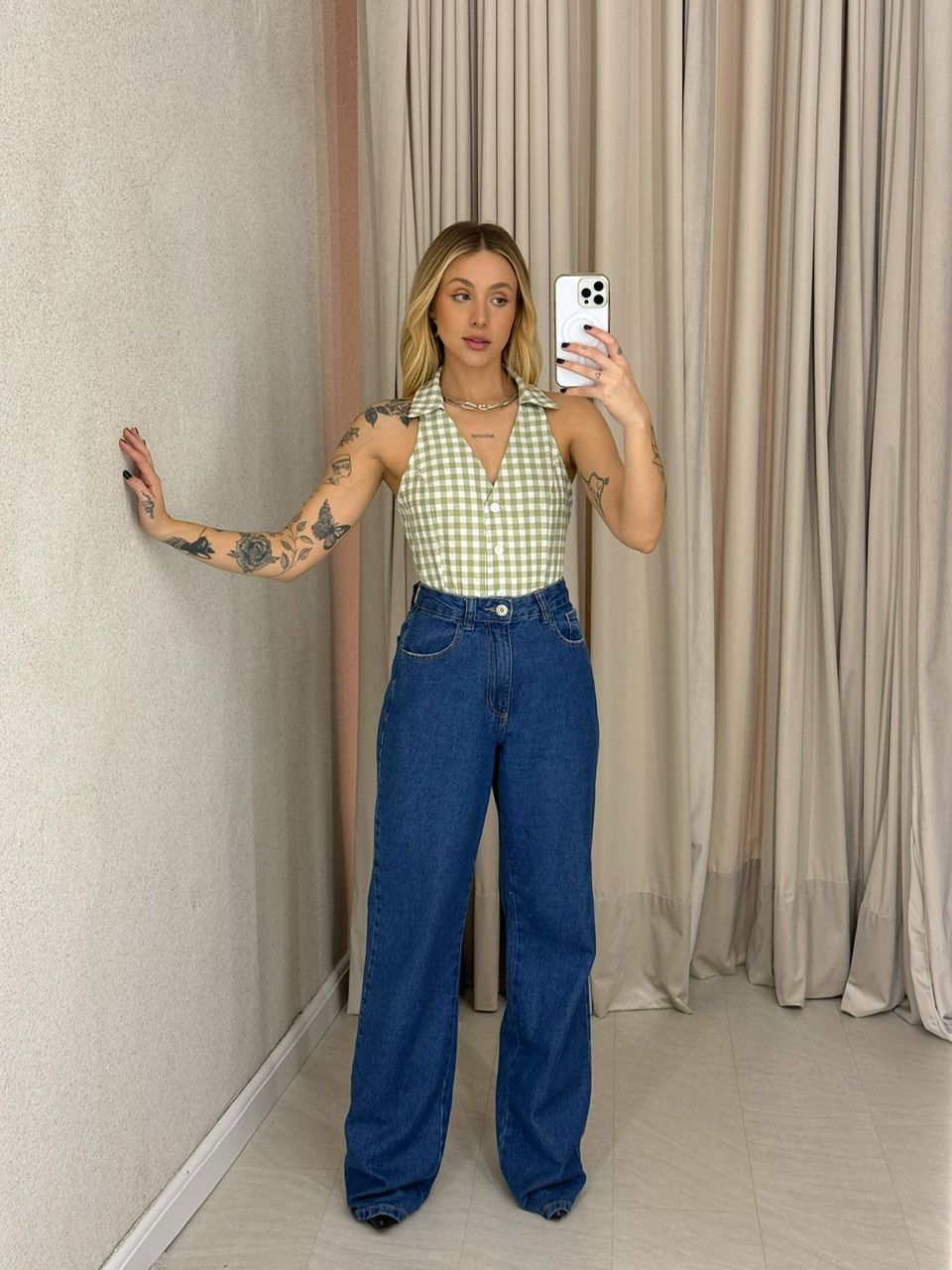 BLUSA ADELINA XADREZ VERDE