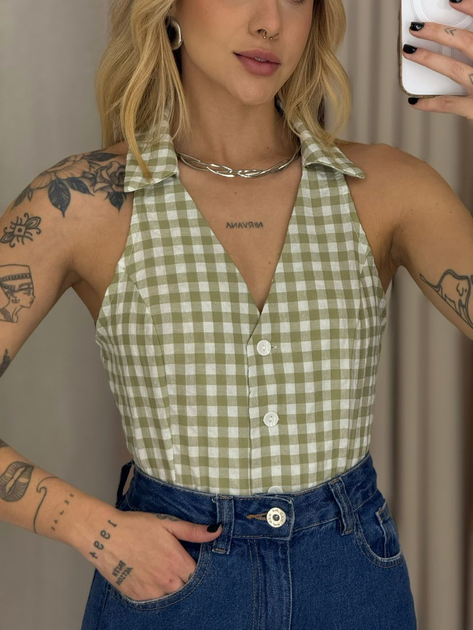 BLUSA ADELINA XADREZ VERDE