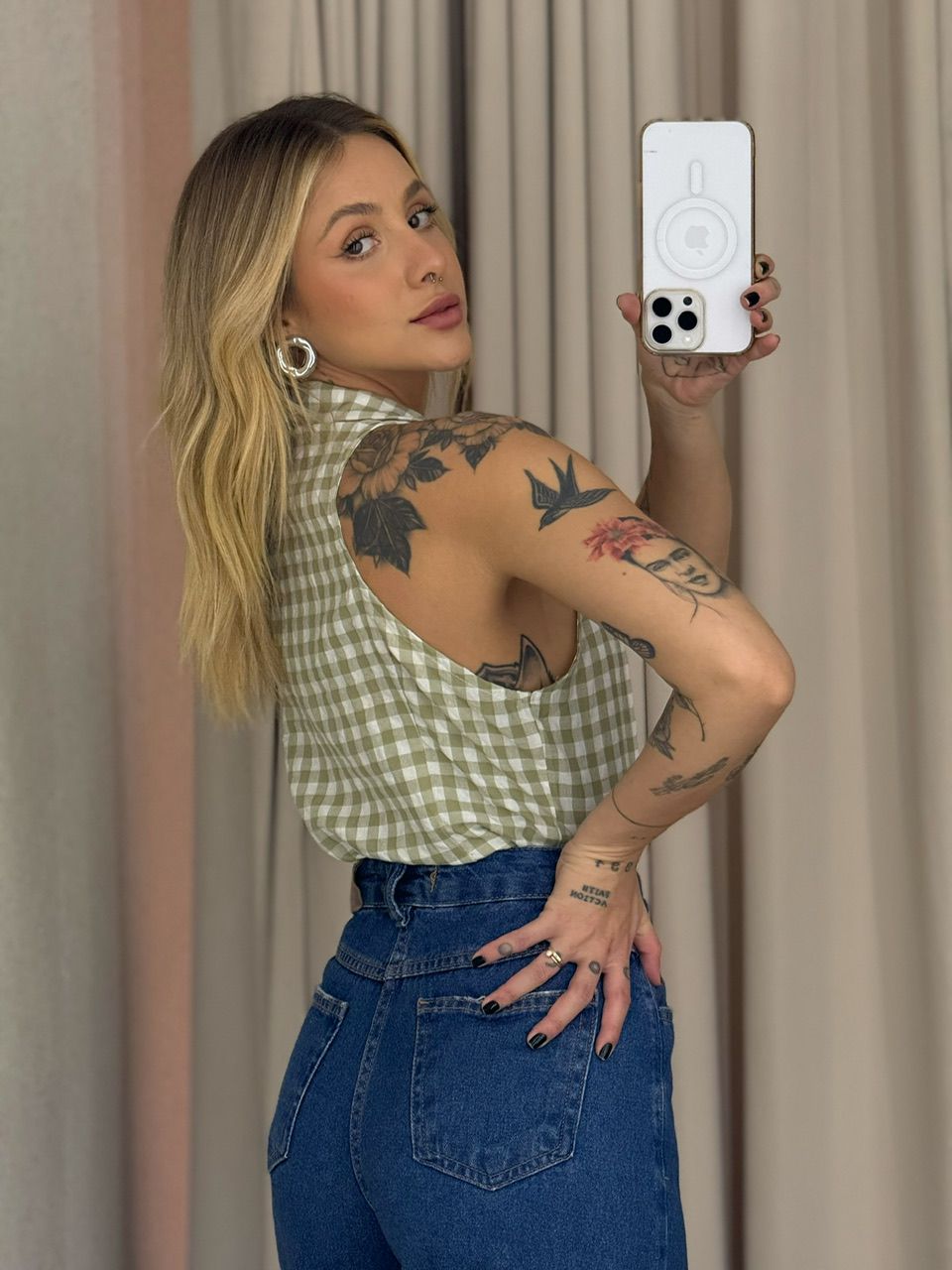 BLUSA ADELINA XADREZ VERDE