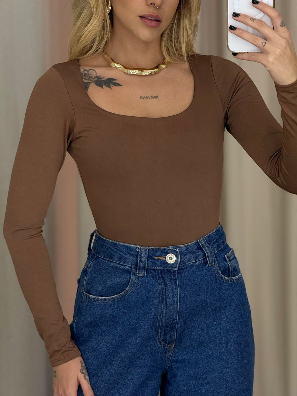 BODY BRUNA DECOTE QUADRADO CAPUCCINO 