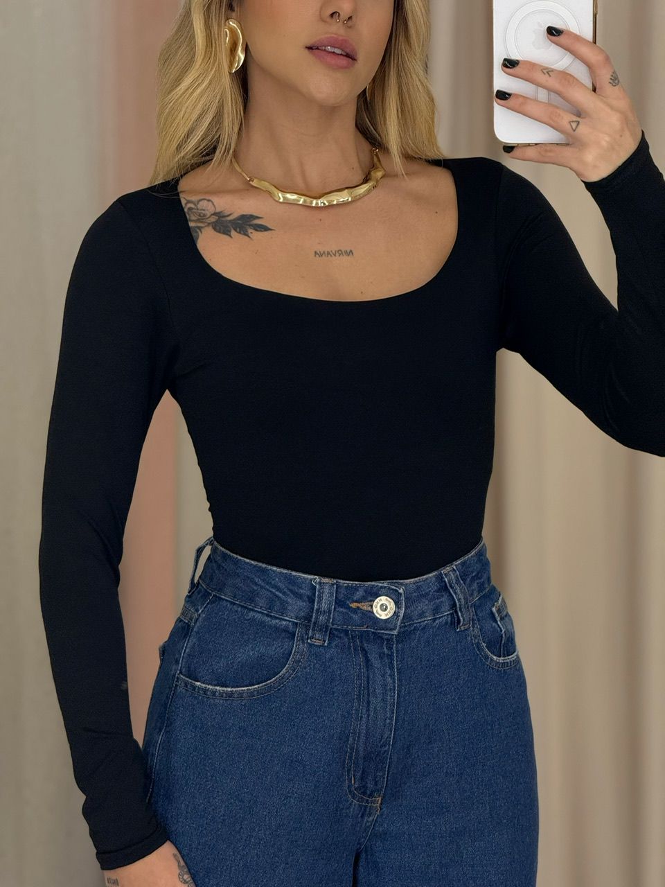 BODY BRUNA DECOTE QUADRADO PRETO - 0065340032 - CAROLLA FERRARO