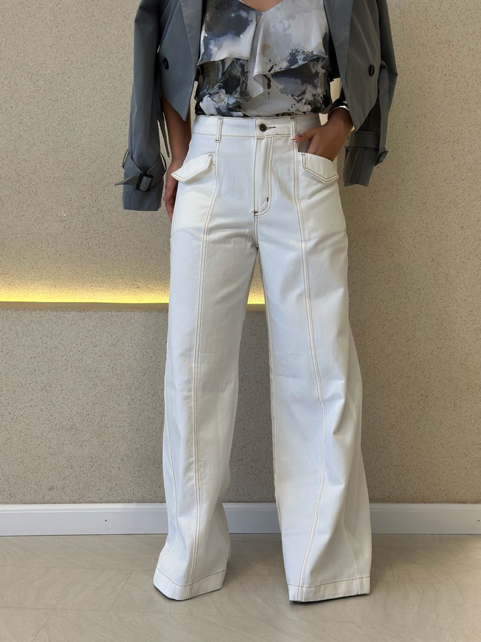 CALÇA EMILI WIDE LEG CRU - 0065350132 - CAROLLA FERRARO