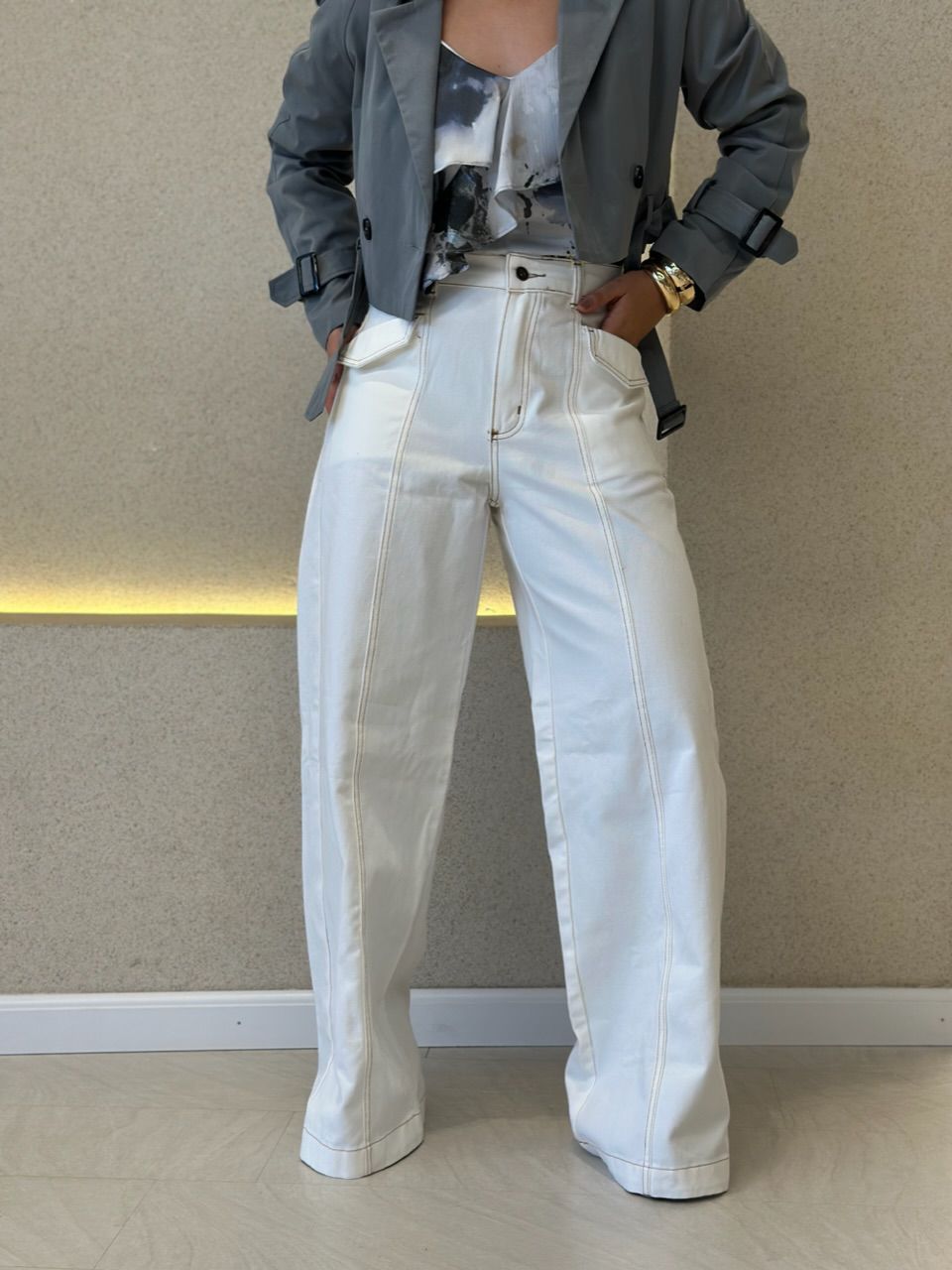 CALÇA EMILI WIDE LEG CRU