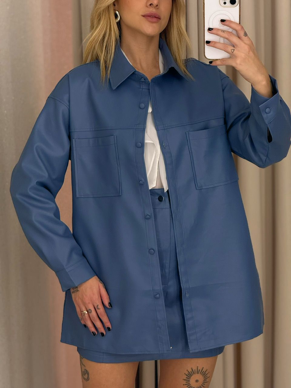 CAMISA DAFNE COURO FAKE AZUL