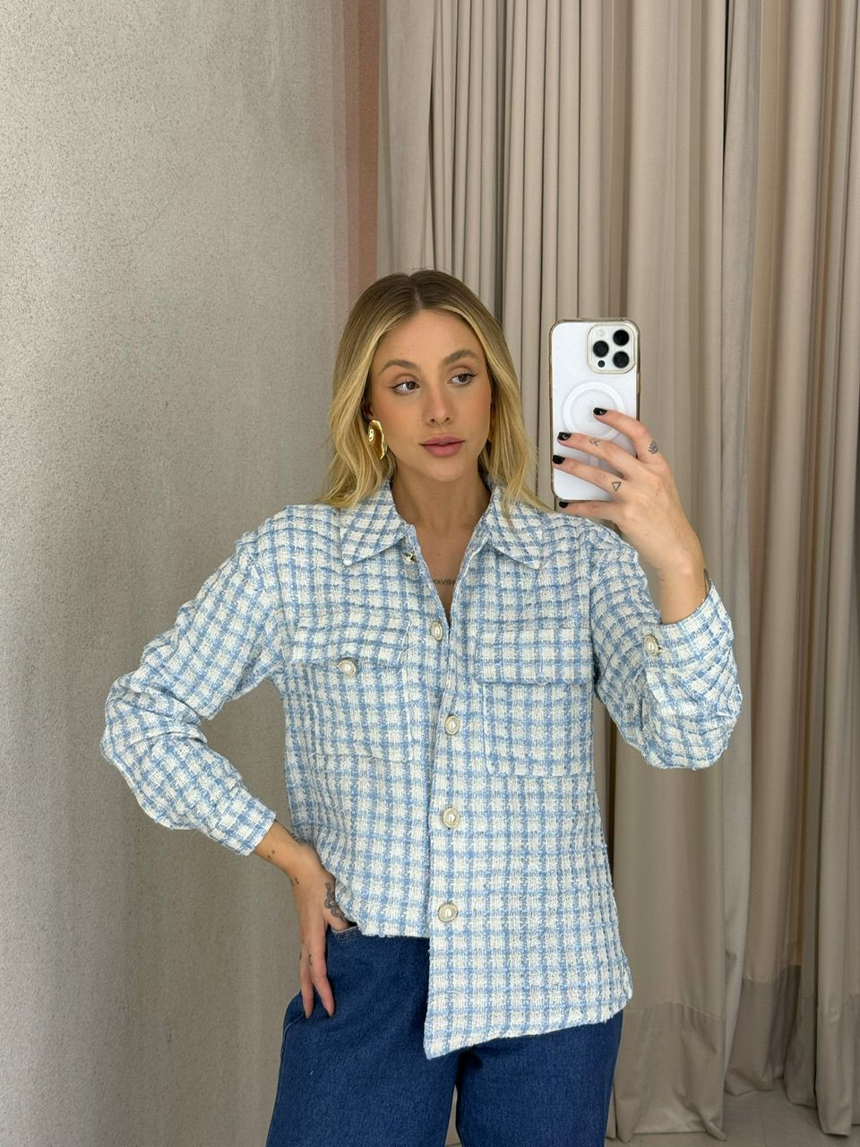 CAMISA JACQUE PIED DE POULE AZUL
