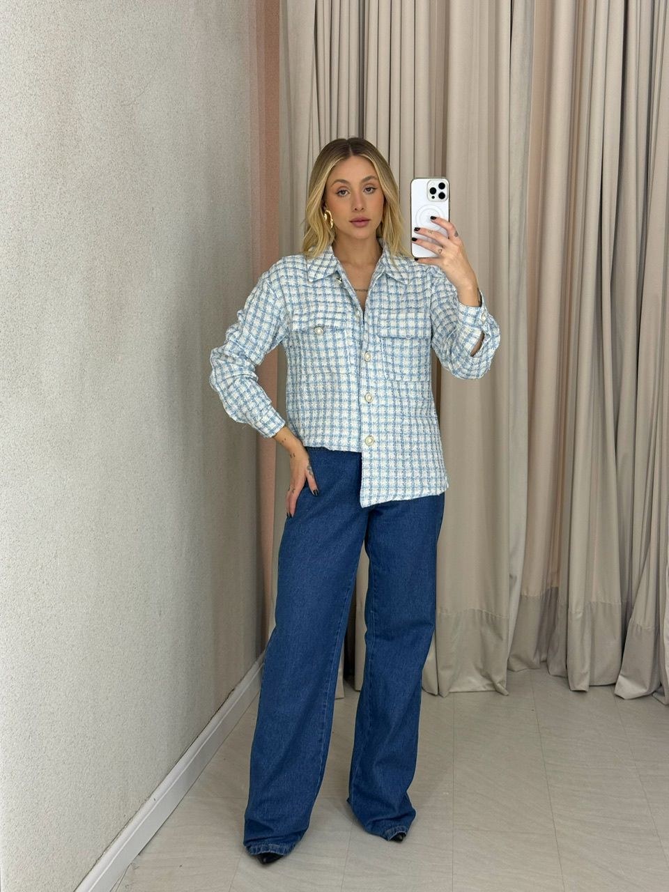 CAMISA JACQUE PIED DE POULE AZUL