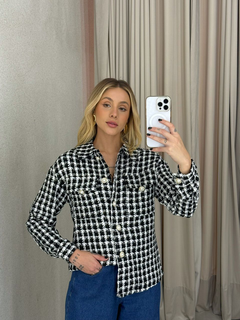 CAMISA JACQUE PIED DE POULE PRETA