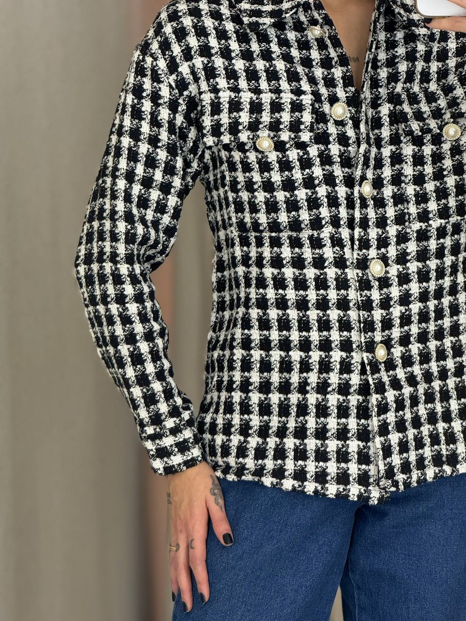 CAMISA JACQUE PIED DE POULE PRETA