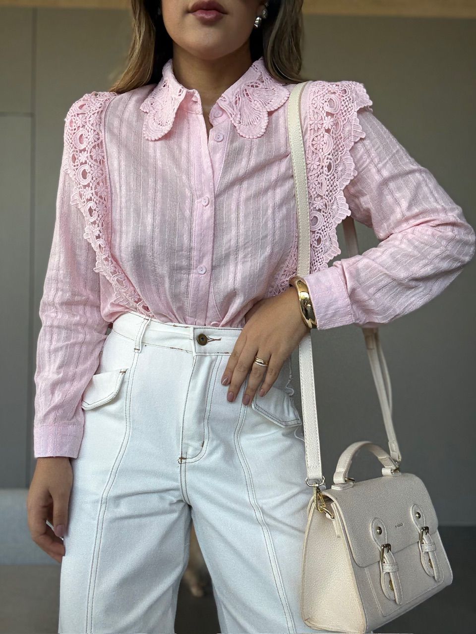 CAMISA KEYLA GUIPIR ROSA - 0065440031 - CAROLLA FERRARO