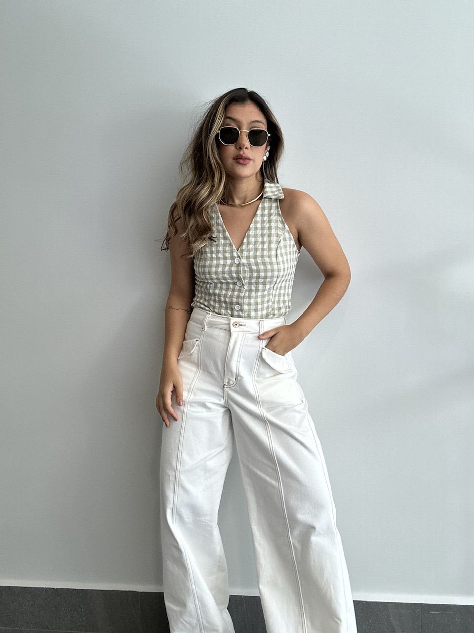 BLUSA ADELINA XADREZ VERDE