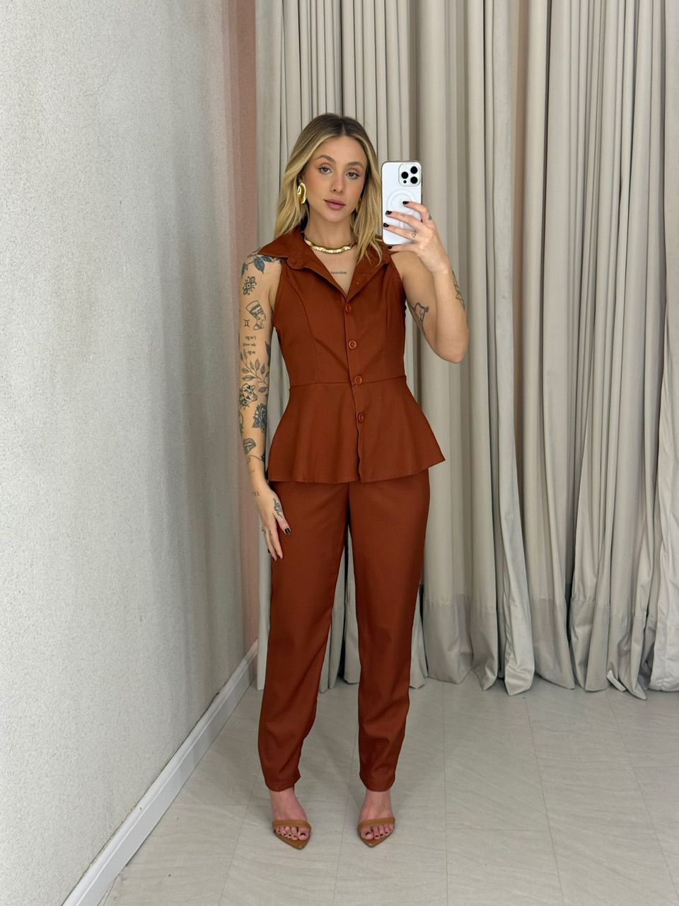 CONJUNTO JULIETTE CALÇA TELHA - 0065430180 - CAROLLA FERRARO