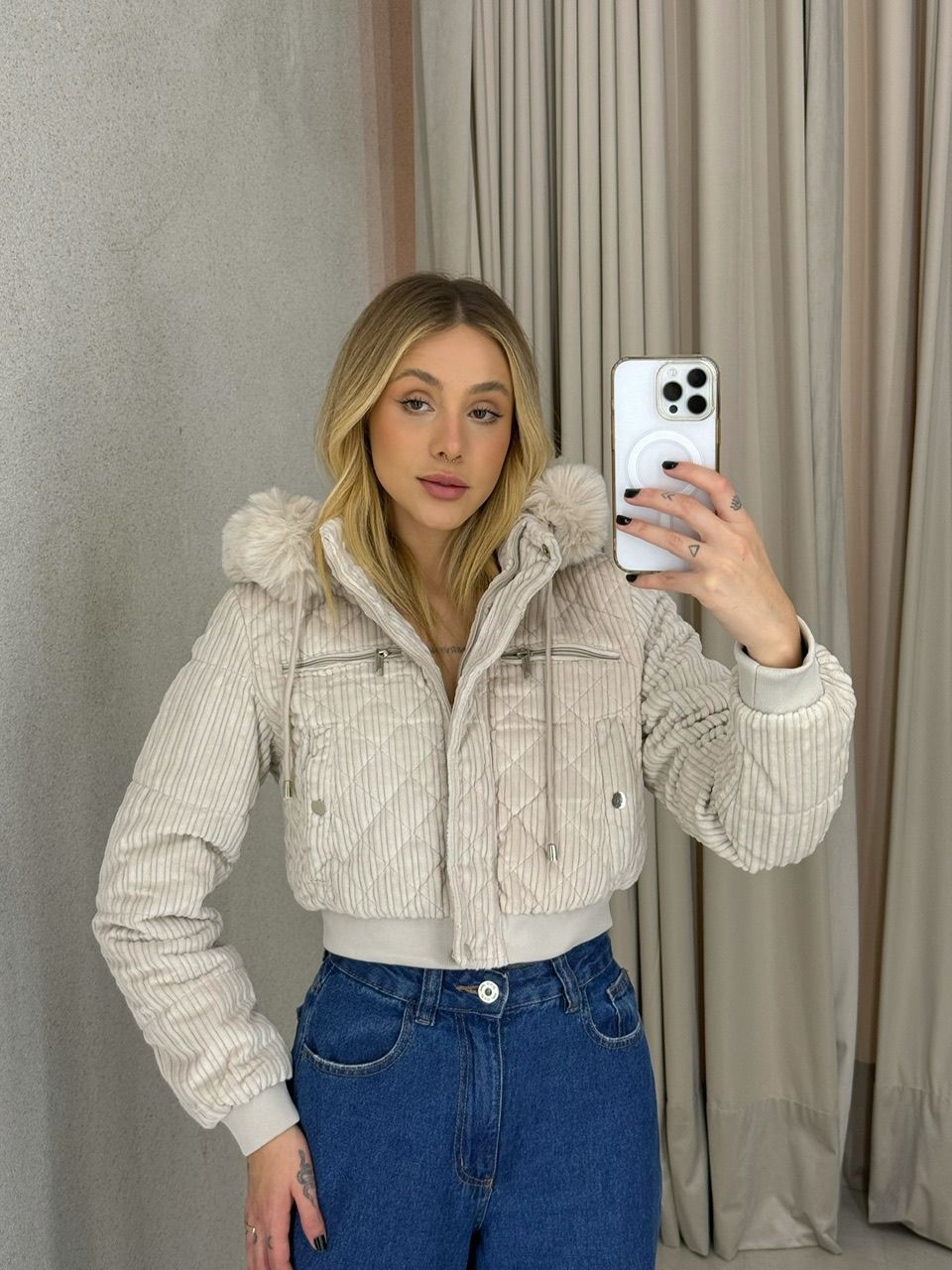 PUFFER ERIKA PELINHOS AREIA - 0065410110 - CAROLLA FERRARO