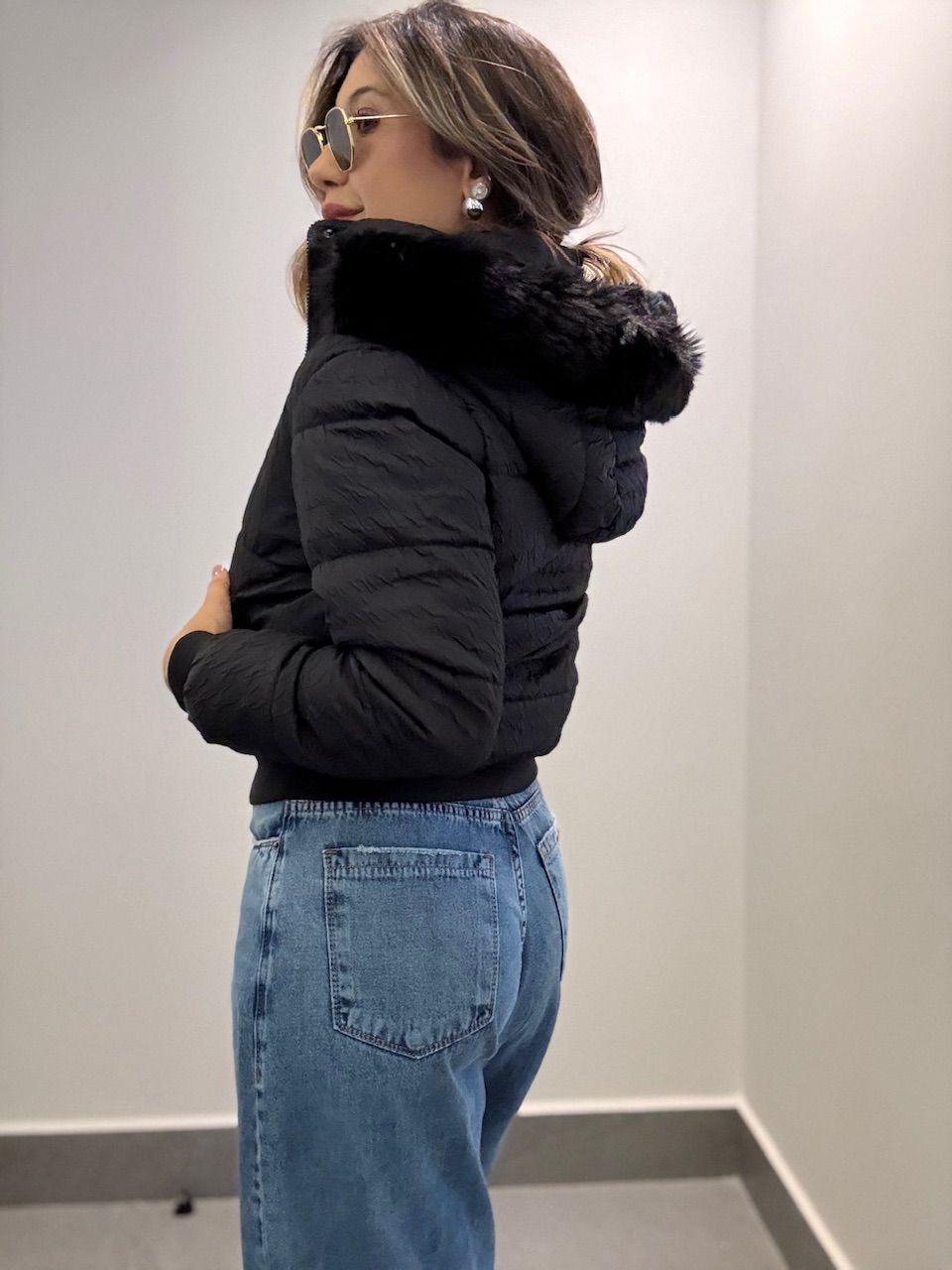 PUFFER KATIA TEXTURIZADA PRETA