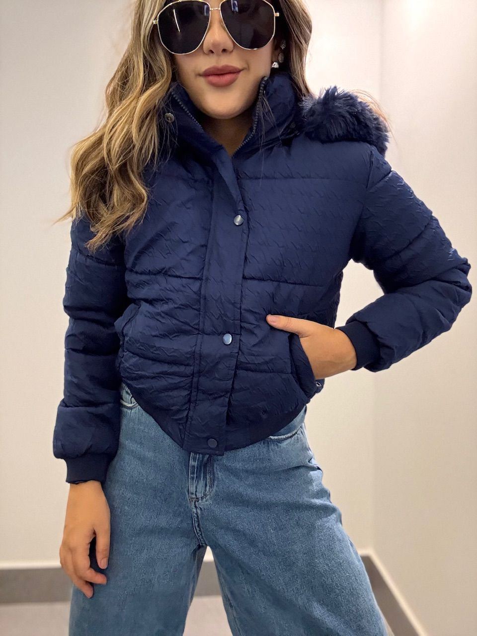 PUFFER KATIA TEXTURIZADA MARINHO - 0065450055 - CAROLLA FERRARO