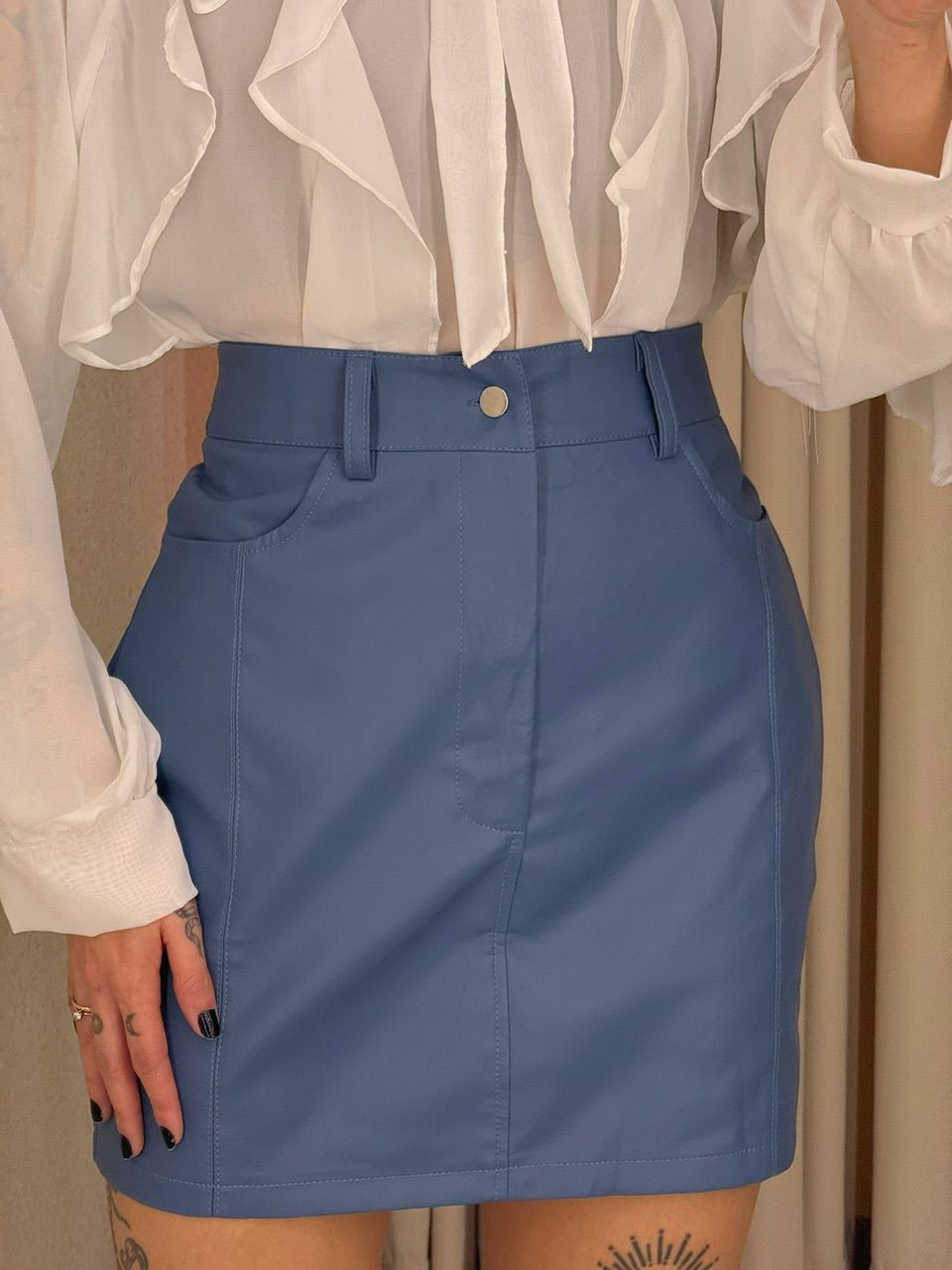 SAIA CRISTAL COURO FAKE AZUL - 0065390109 - CAROLLA FERRARO