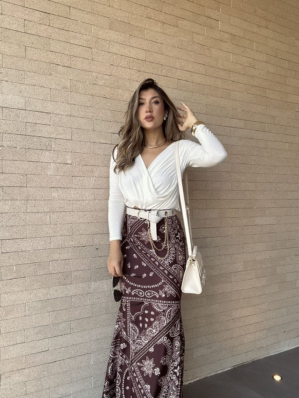 SAIA CELINE ESTAMPADA MARROM - 0065330054 - CAROLLA FERRARO