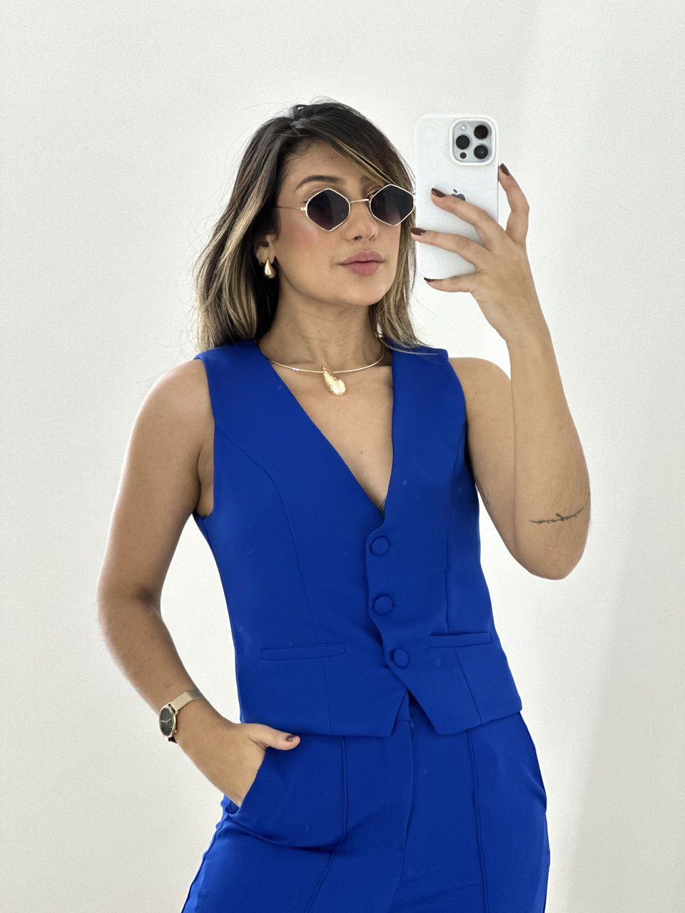 CONJUNTO COLETE COM CALÇA AZUL