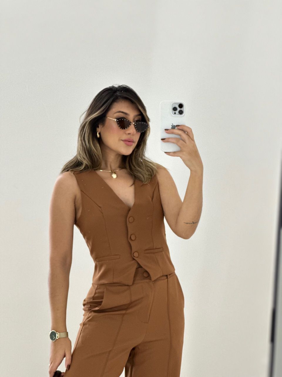 CONJUNTO COLETE COM CALÇA MARROM