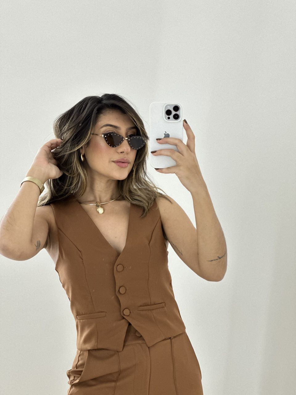 CONJUNTO COLETE COM CALÇA MARROM