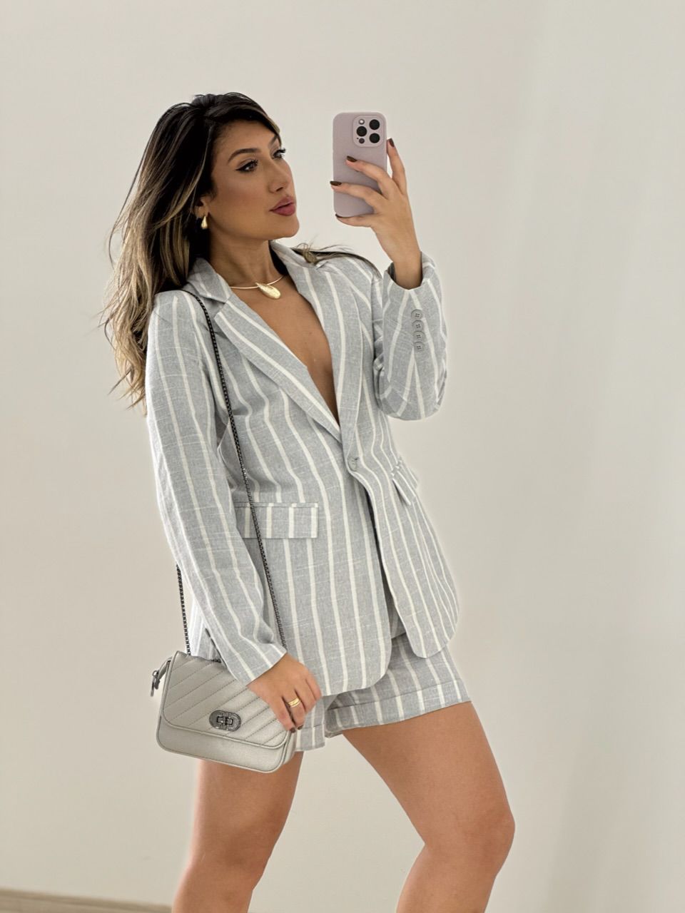 CONJUNTO STRIPES BLAZER CINZA