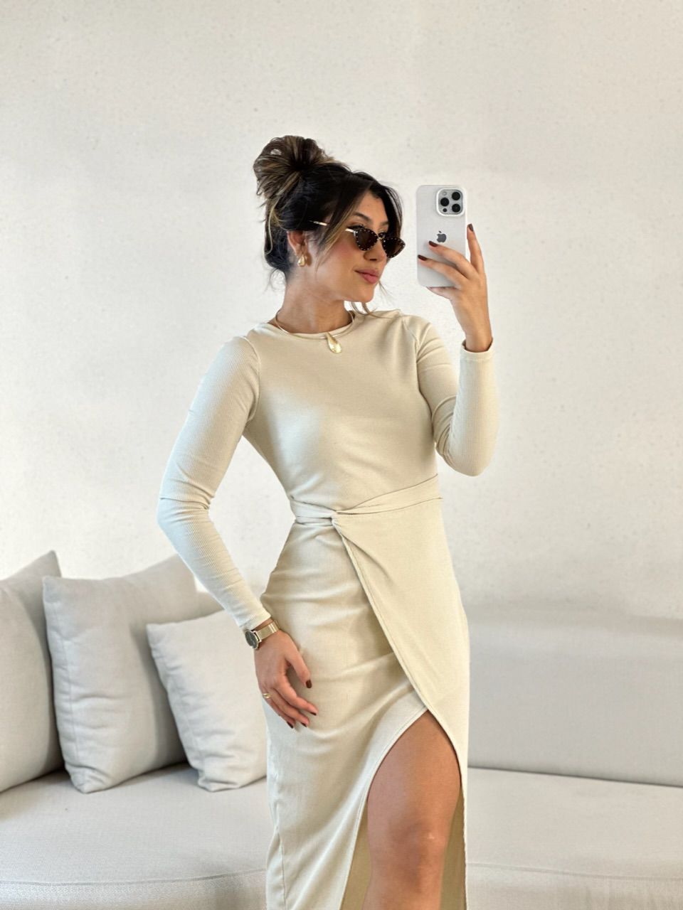 VESTIDO ALANA 02 CANELADO MARFIM