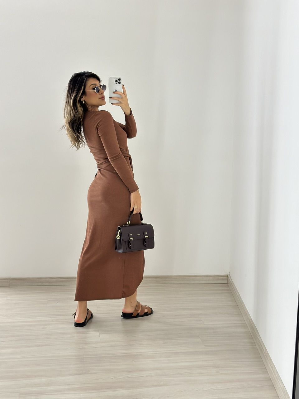 VESTIDO ALANA 02 CANELADO MARROM