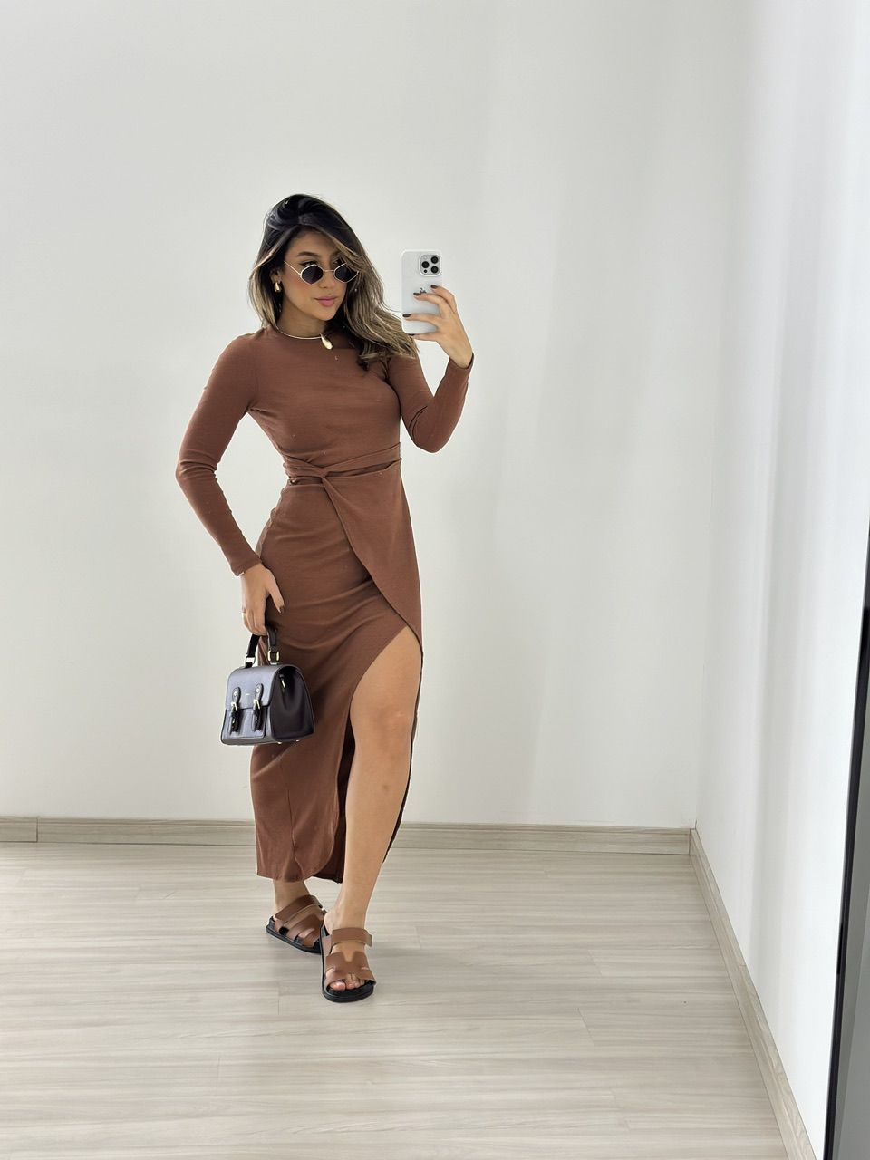 VESTIDO ALANA 02 CANELADO MARROM