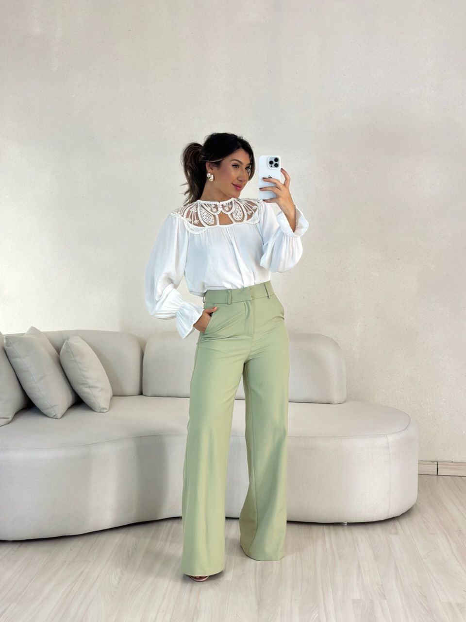 CALÇA TATIANA PANTALONA VERDE CHÁ