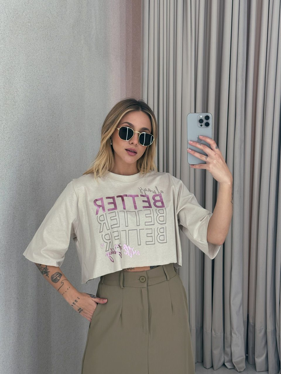 CROPPED BETTER ALGODÃO AREIA - 0054990110 - CAROLLA FERRARO