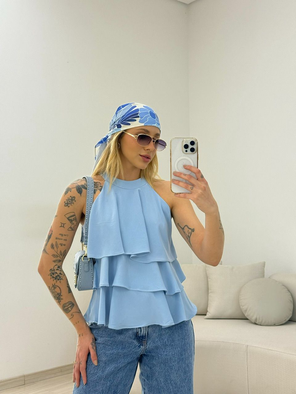 BLUSA SUELEN BABADOS AZUL - 0067010109 - CAROLLA FERRARO