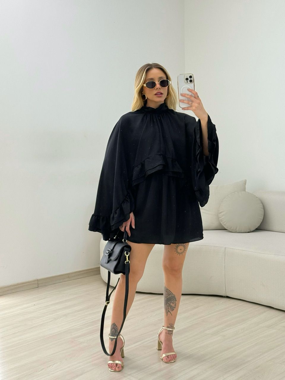 VESTIDO ODETTE FLUIDO PRETO - 0067070032 - CAROLLA FERRARO