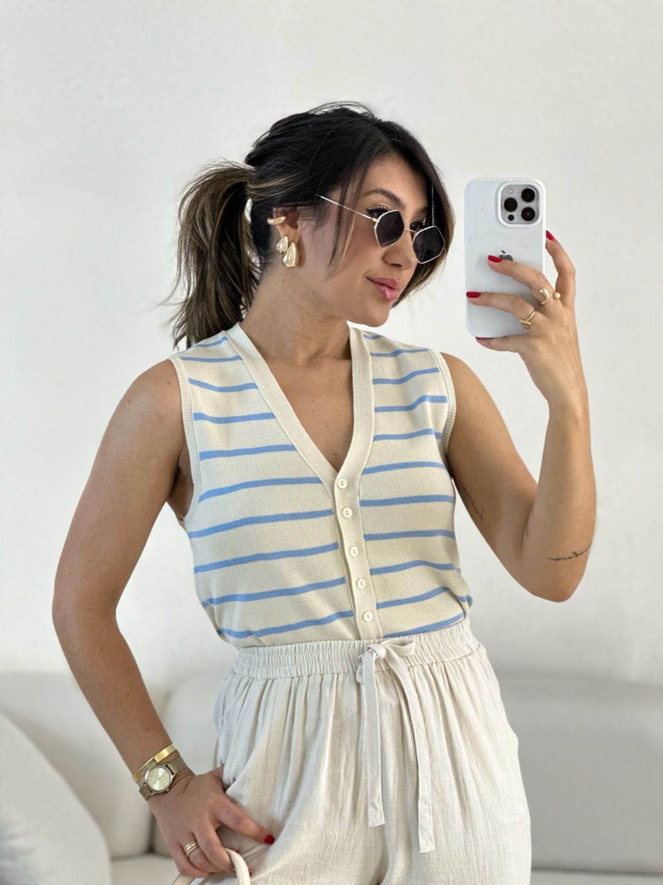 COLETE TRICOT LISTRADO azul - 0056100109 - CAROLLA FERRARO