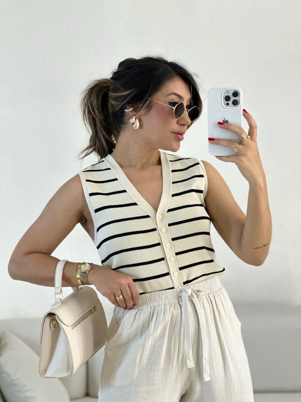 COLETE TRICOT LISTRADO preto - 0056100032 - CAROLLA FERRARO