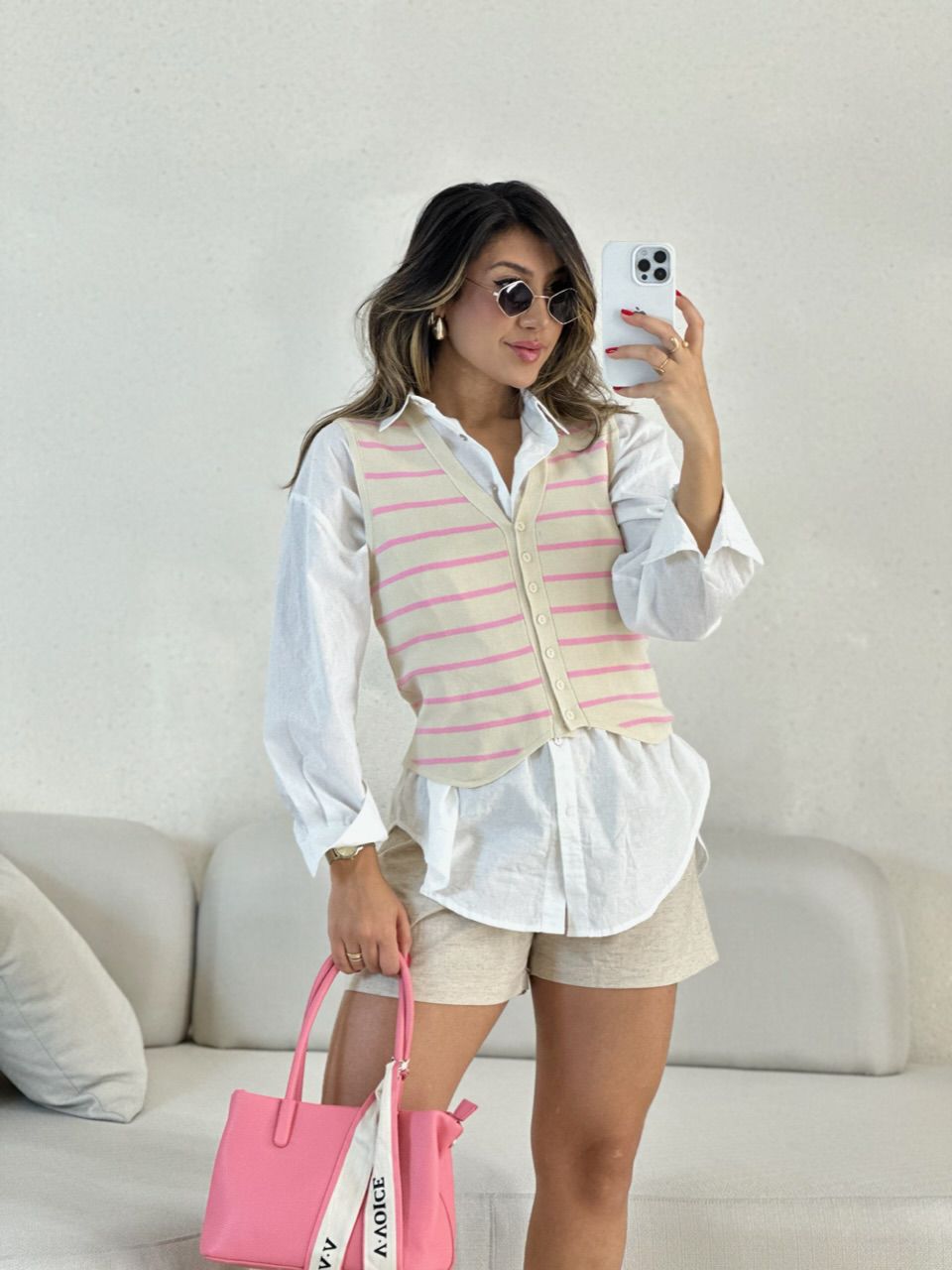 COLETE TRICOT LISTRADO Rosa