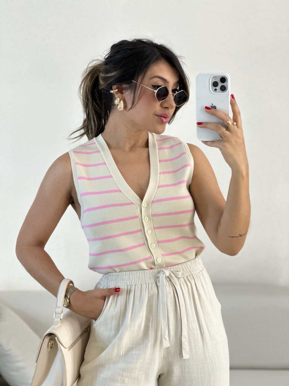 COLETE TRICOT LISTRADO Rosa