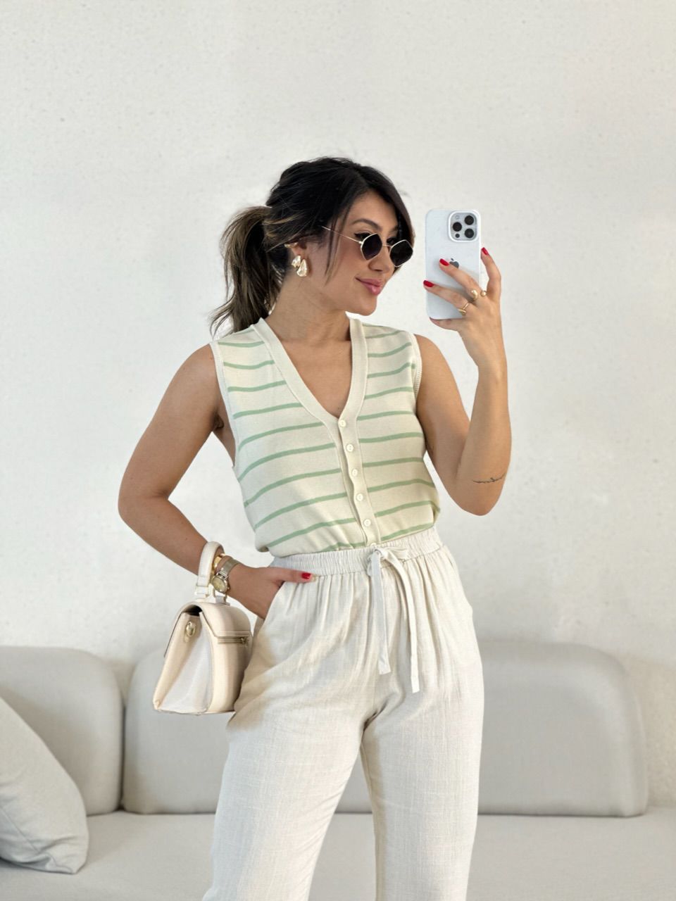 COLETE TRICOT LISTRADO verde