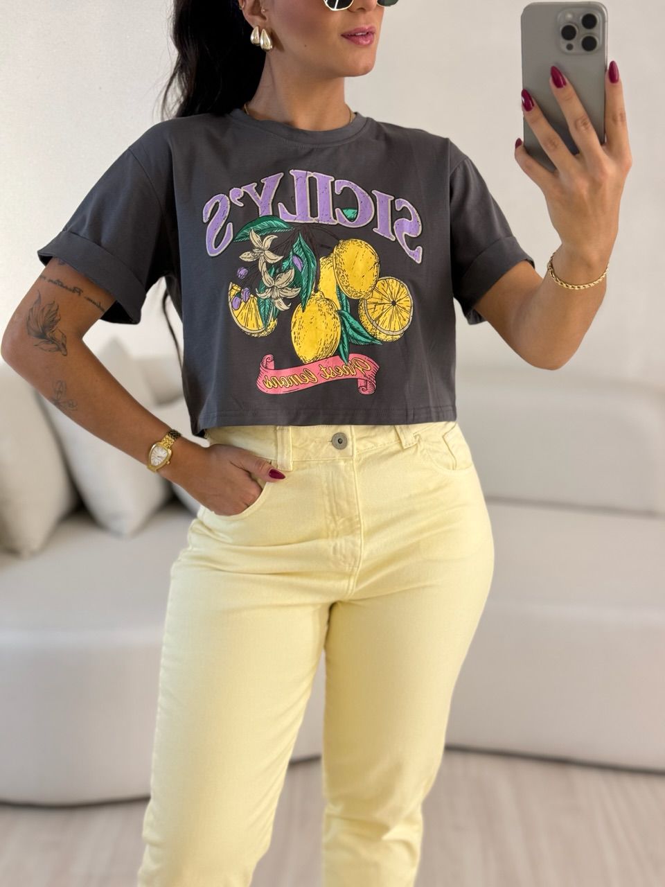 CROPPED LEMON CINZA - 0056130091 - CAROLLA FERRARO