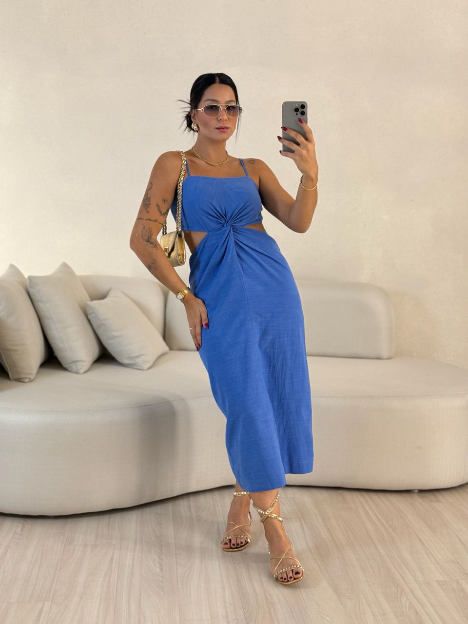 VESTIDO ELIZABETH COSTAS ABERTA AZUL