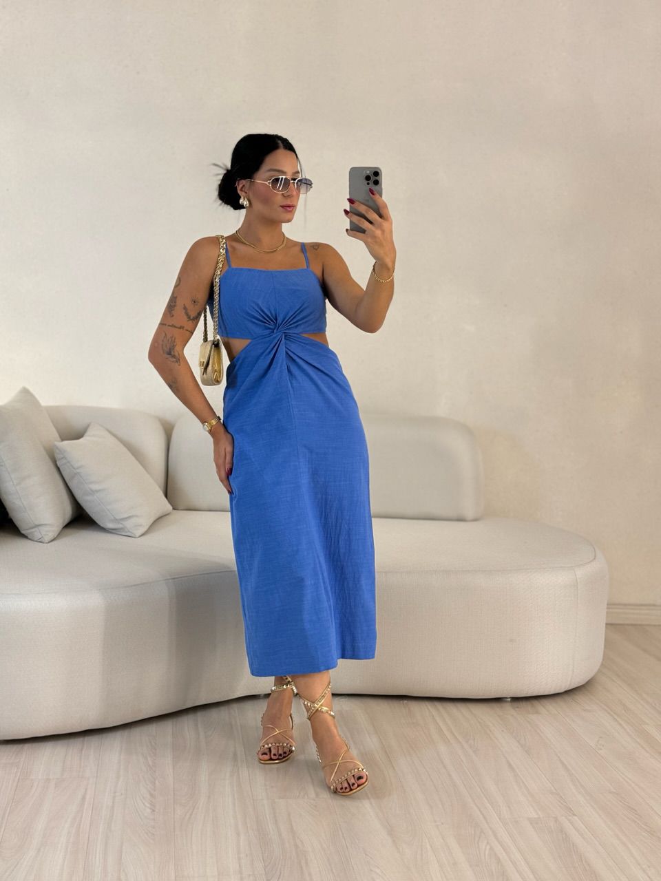 VESTIDO ELIZABETH COSTAS ABERTA AZUL - 0056120109 - CAROLLA FERRARO