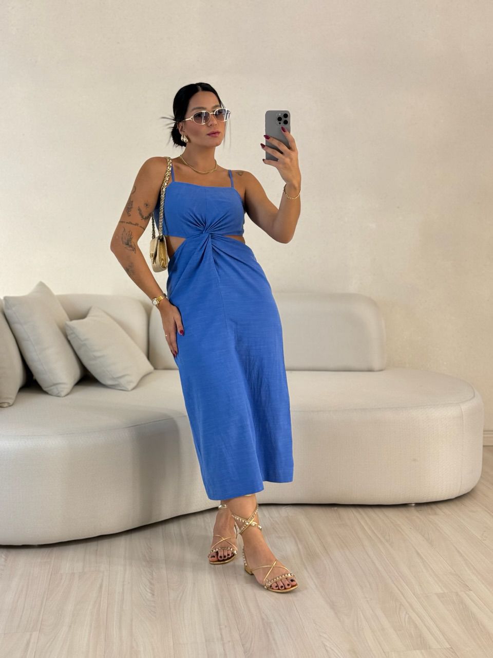VESTIDO ELIZABETH COSTAS ABERTA AZUL