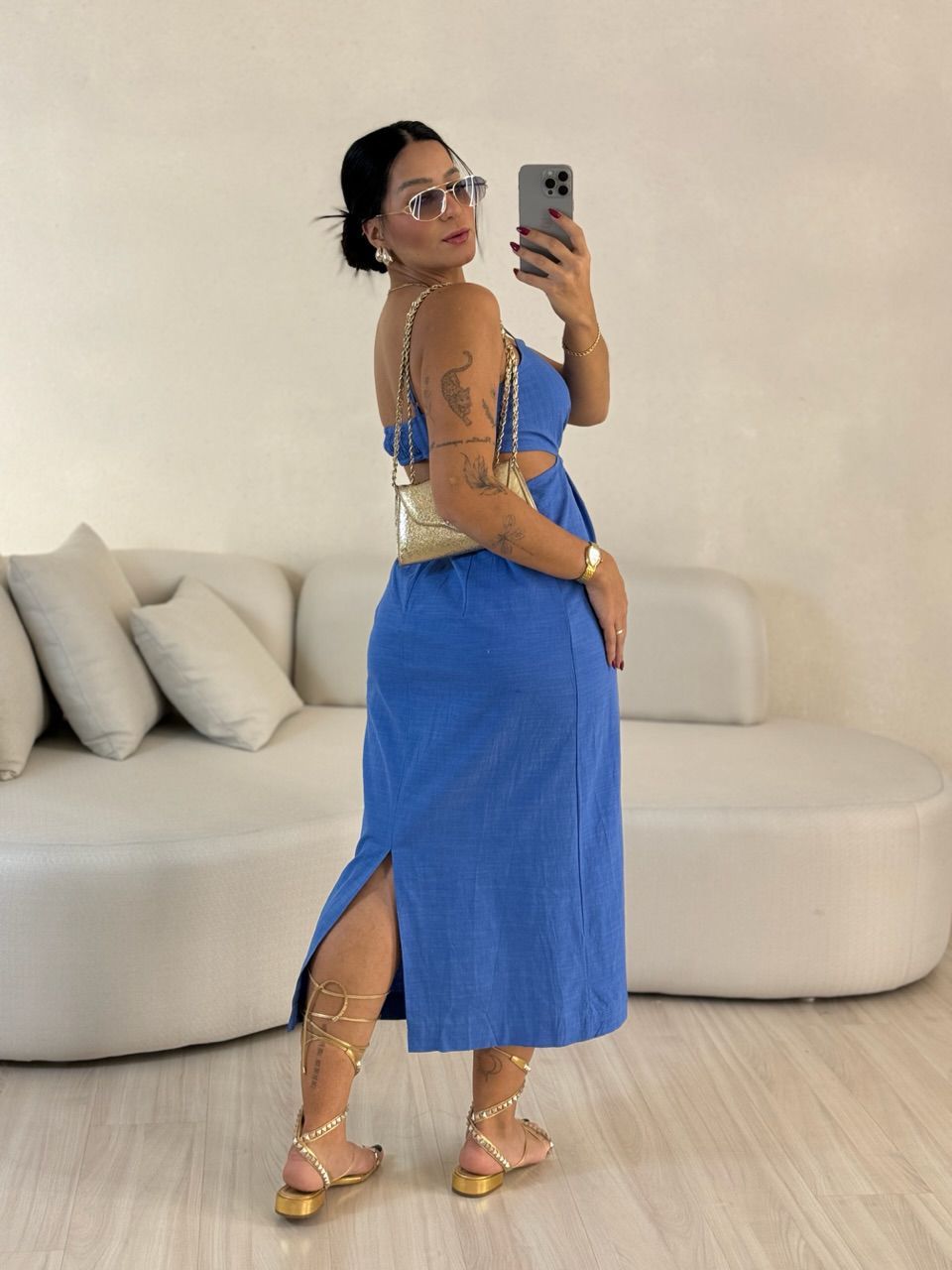 VESTIDO ELIZABETH COSTAS ABERTA AZUL