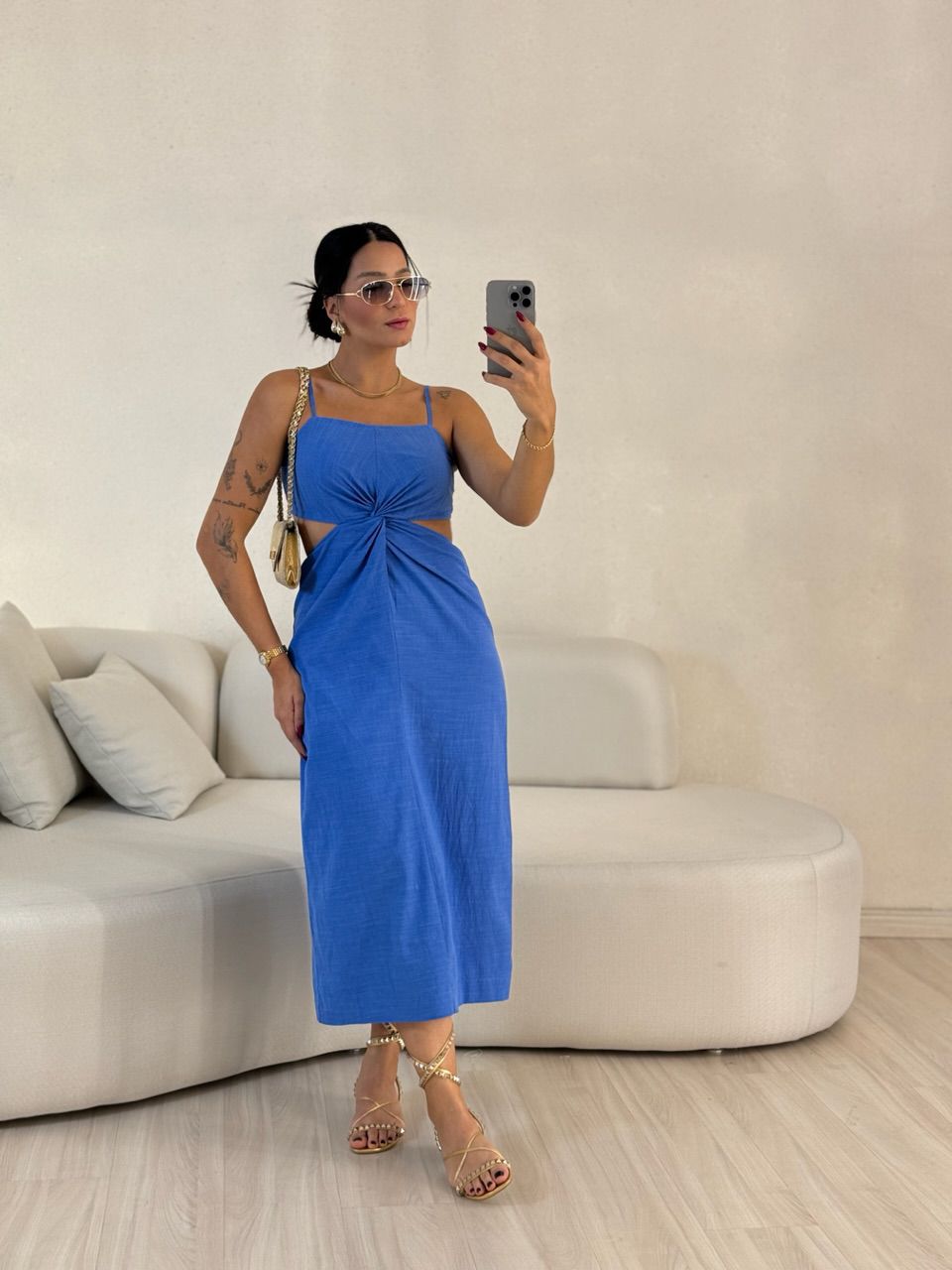 VESTIDO ELIZABETH COSTAS ABERTA AZUL